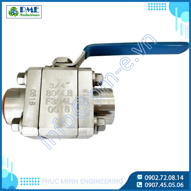 Van Bi 3PC Thép Rèn VINVAL F304L (Forged 3PC Ball Valve) Class 800 – Áp Lực Cao